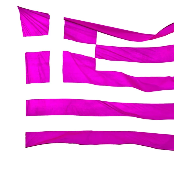 Mavi gökyüzünde ve bayrak direğine Yunanistan bayrağı sallayarak beyaz — Stok fotoğraf
