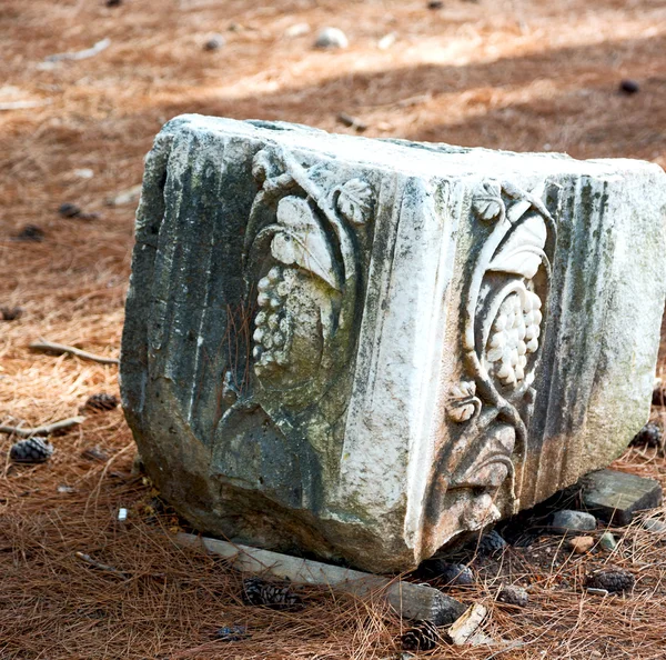 Alte zerstörte Säule und zerstörter Stein in Phaselis Tempel Türkei — Stockfoto