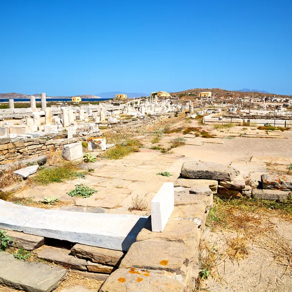 Famoso em delos greece o acropolis histórico e ruína velha s — Fotografia de Stock