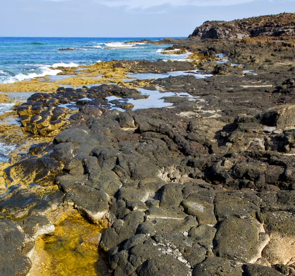 In lanzarote Schaum Küste Spanien Teich Felsen Moschus und Sommer — Stockfoto