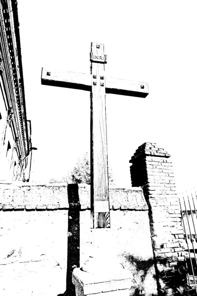 Τοίχο αφηρημένη ιερό σταυρό στην Ιταλία Ευρώπη και β τον ουρανό — Φωτογραφία Αρχείου