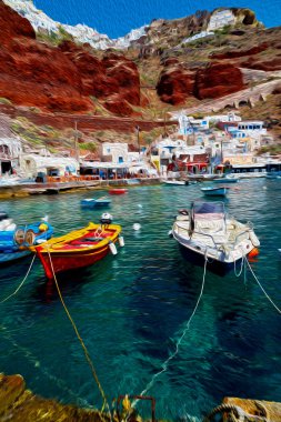 Avrupa'nın bir tekneden Yunanistan santorini Island house ve kayalar