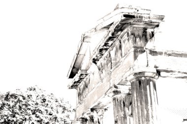 Avrupa'nın eski towert ve mermer tuğla Atina Akropol ve gökyüzü