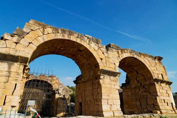 In de kolom oud bouw en de Romeinse tempel geschiedenis pamukkal — Stockfoto