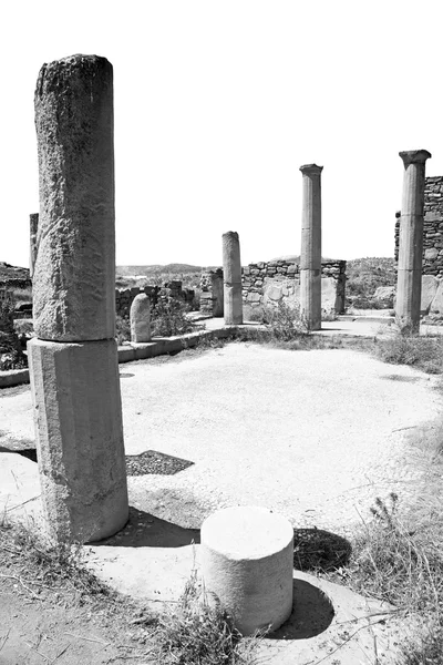 En delos greece el acropolis historycal y el sitio viejo de la ruina —  Fotos de Stock