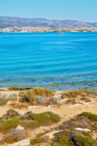 Espuma y espuma griega de las islas del barco en el Mediterráneo se — Foto de Stock