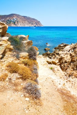 Yunanistan mykonos Adası rock deniz ve plaj mavi gökyüzü