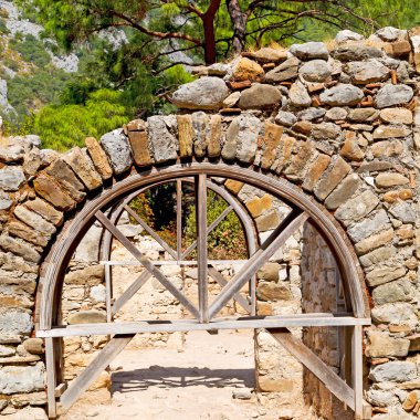 Olympos kapısı eski sütun taş const Myra'da bush