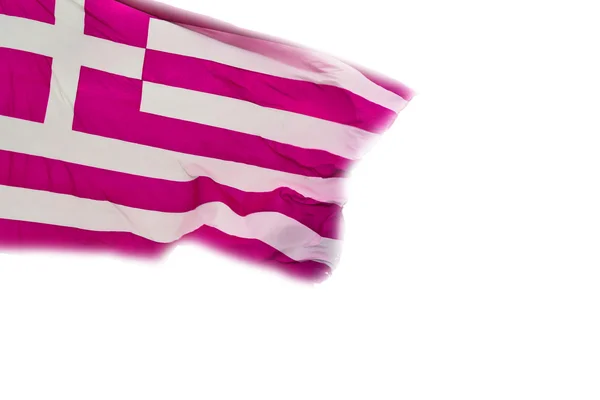 Branco acenando bandeira greece no céu azul e mastro de bandeira — Fotografia de Stock