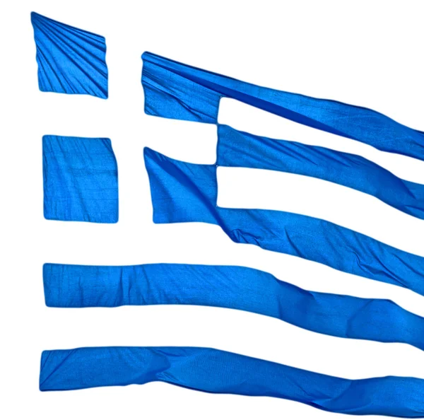 Weiße schwenken griechische Flagge in den blauen Himmel und Fahnenmast — Stockfoto