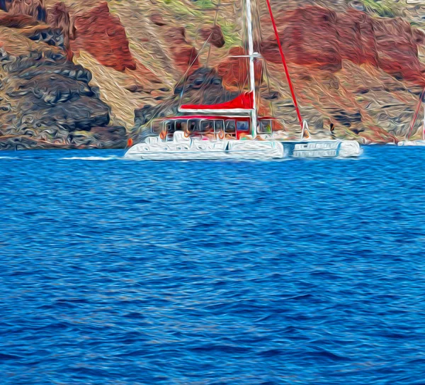 Z jednoho člunu v Evropě Řecko santorini island house a skály — Stock fotografie