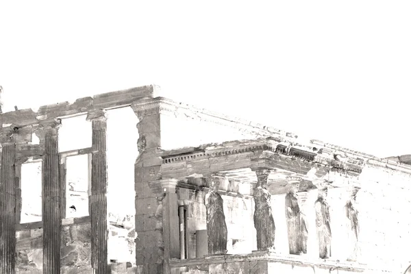 유럽에서 오래 된 towert 및 대리석 벽돌 아테네 아크로폴리스와 하늘 — 스톡 사진