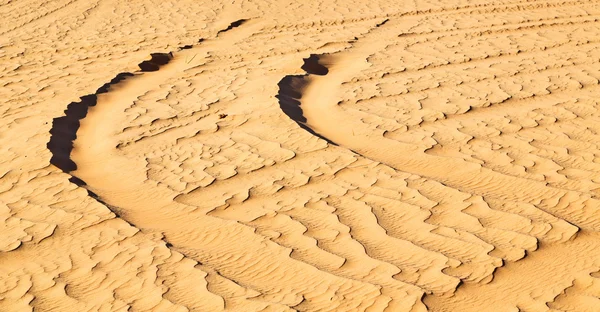 Oman desert track of some cars in the sand and direction textu — Stock Photo, Image