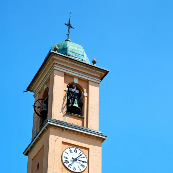 Antigua torre del reloj en italia Europa vieja piedra y campana —  Fotos de Stock