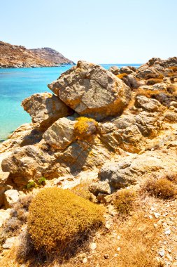 Yunanistan mykonos Adası rock deniz ve plaj mavi gökyüzü