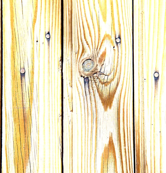 Nail dirty stripped paint in the brown wood door and rusty yello — Stock Photo, Image