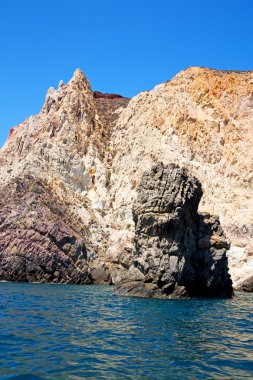 Tekne deniz ve gökyüzü Akdeniz santorini Yunanistan 