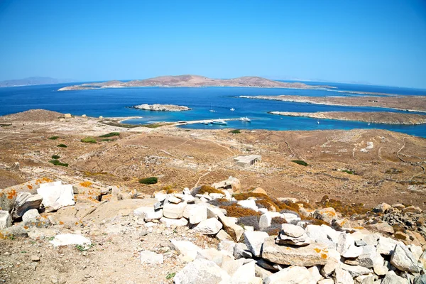 Beroemde in delos Griekenland de historycal Akropolis en de oude ruïneren s — Stockfoto