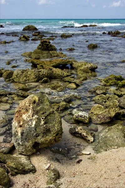 Beach rock and stone cabin  in  republica dominicana — Stock Photo, Image