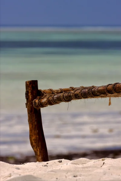 Bench rope beach and sea in zanzibar coastline — Stock Photo, Image