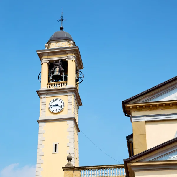 Antigua torre del reloj en italia Europa vieja piedra y campana — Foto de Stock