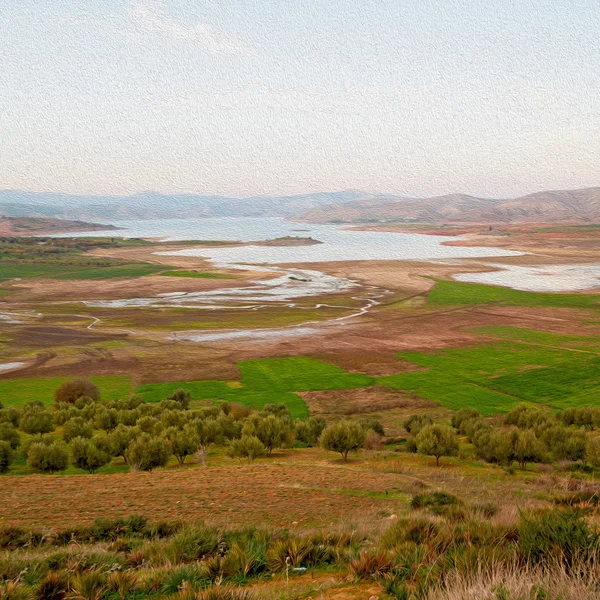 Rybník a jezero v zemi Maroko horské — Stock fotografie