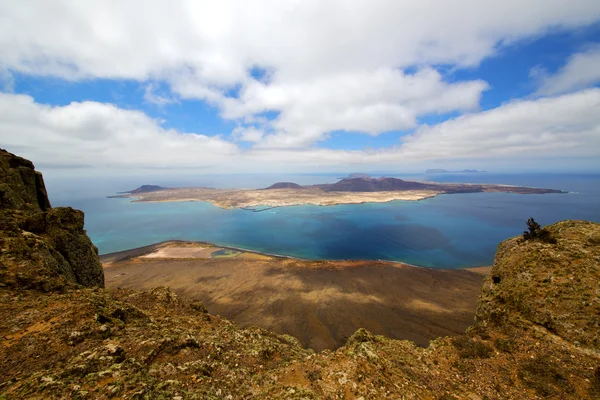 Del rio harbor rock yacht wasser in lanzarote spanien graciosa — Stockfoto