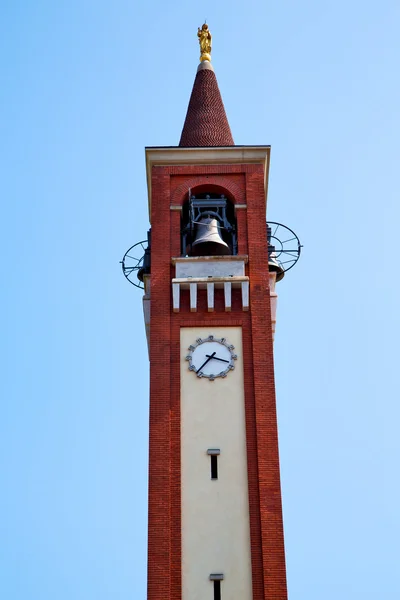 Clock tower in italy    stone and bell — Stock Photo, Image