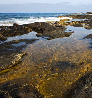 plaj ışık su lanzarote köpük rock İspanya taş gökyüzü clo