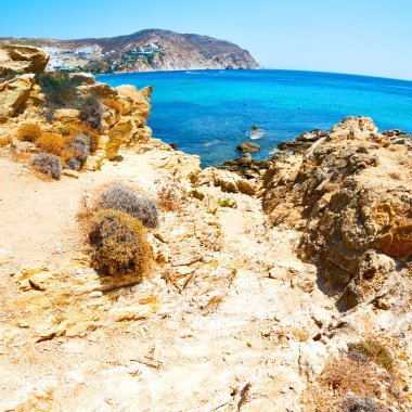Yunanistan mykonos Adası rock deniz ve plaj mavi gökyüzü