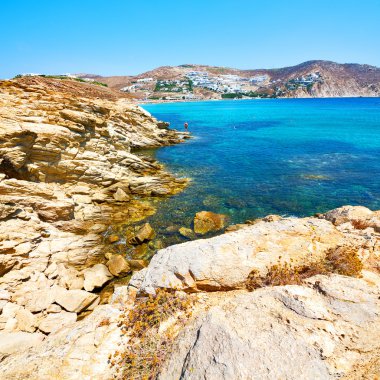 Yunanistan mykonos Adası rock deniz ve plaj mavi gökyüzü