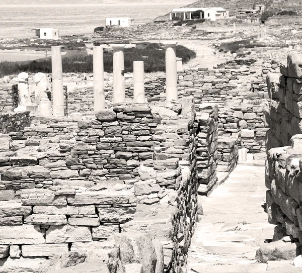 Mar en delos greece la acrópolis histórica y el sitio viejo de la ruina —  Fotos de Stock