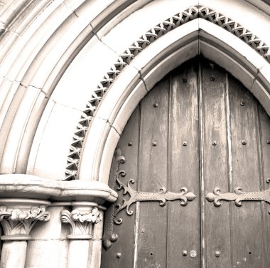 Londra eski kapı ve mermer antika kahverengi ahşap Meclis'te  