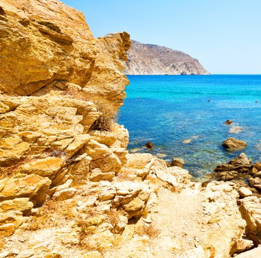 Yunanistan mykonos Adası rock deniz ve plaj mavi gökyüzü