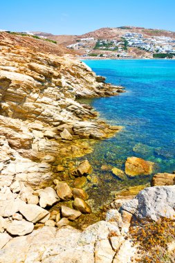 Yunanistan mykonos Adası rock deniz ve plaj mavi gökyüzü