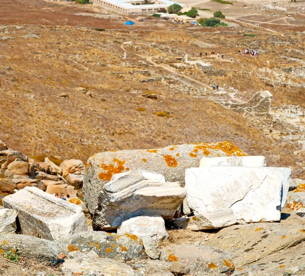 Mar en delos greece la acrópolis histórica y el sitio viejo de la ruina —  Fotos de Stock