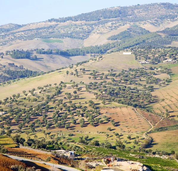 Do alto no campo da aldeia morocco áfrica e construções — Fotografia de Stock