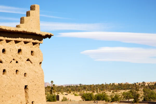 Antigua construcción marrón en palmera cerca de la torre — Foto de Stock