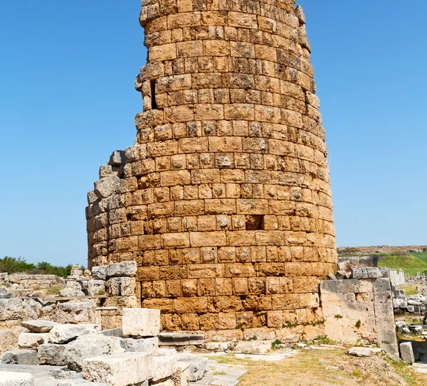 Staré stavební Perge v Asii Turecku sloupec a římské — Stock fotografie