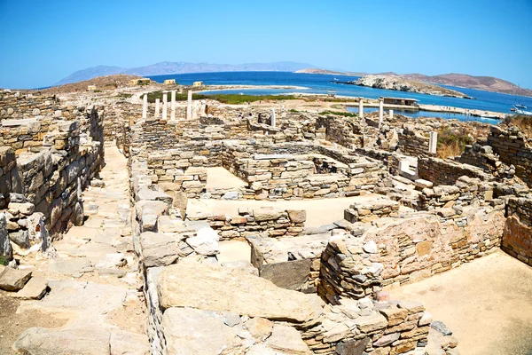 Templo em delos greece a acrópole histórica e velha ruína si — Fotografia de Stock