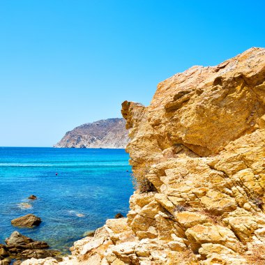 Yunanistan mykonos Adası rock deniz ve plaj mavi gökyüzü