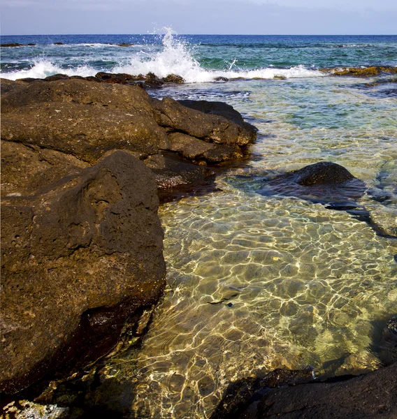 Pěnu pobřeží lanzarote Španělsko rybník pižmo a v létě — Stock fotografie