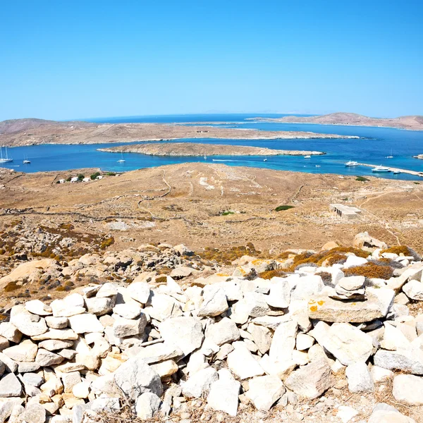 Beroemde in delos Griekenland de historycal Akropolis en de oude ruïneren s — Stockfoto