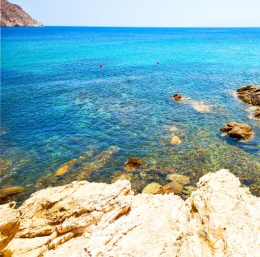 Yunanistan mykonos Adası rock deniz ve plaj mavi gökyüzü