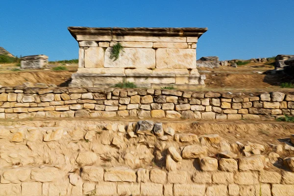 Παλιά κατασκευή στήλη και το ρωμαϊκό ναό ιστορία pamukkal — Φωτογραφία Αρχείου