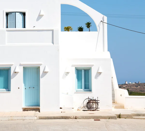 Casa em santorini grécia europa construção antiga branco e azul — Fotografia de Stock