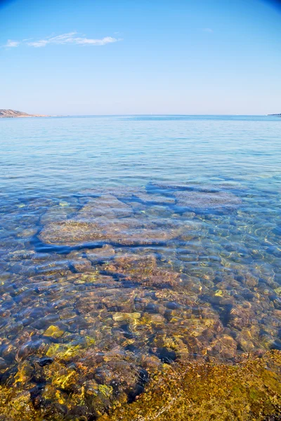 Bruine stenen in kustlijn t Oceaan witte hemel — Stockfoto