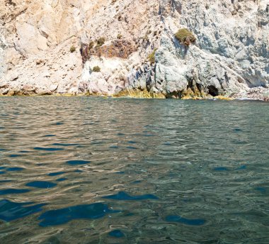 Tekne deniz ve gökyüzü Akdeniz santorini Yunanistan 