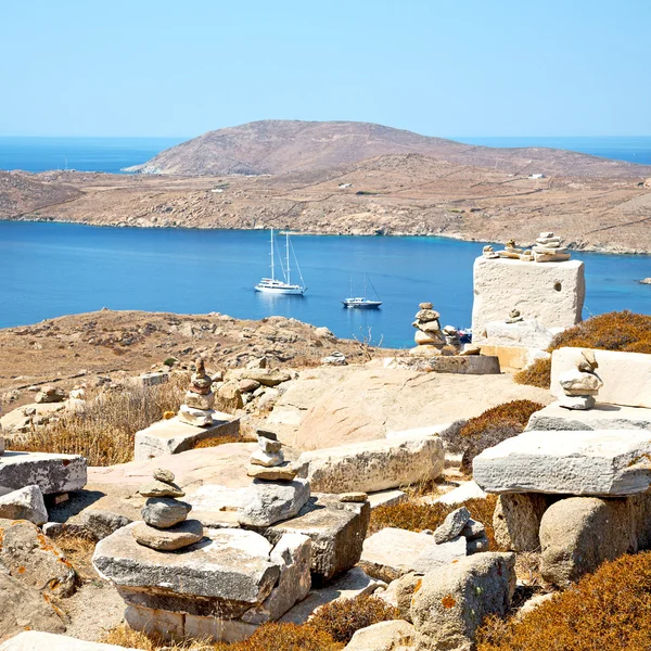 Famoso en delos greece el acropolis historycal y ruina vieja s —  Fotos de Stock