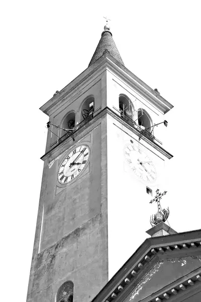 Antigua torre del reloj en italia Europa vieja piedra y campana — Foto de Stock